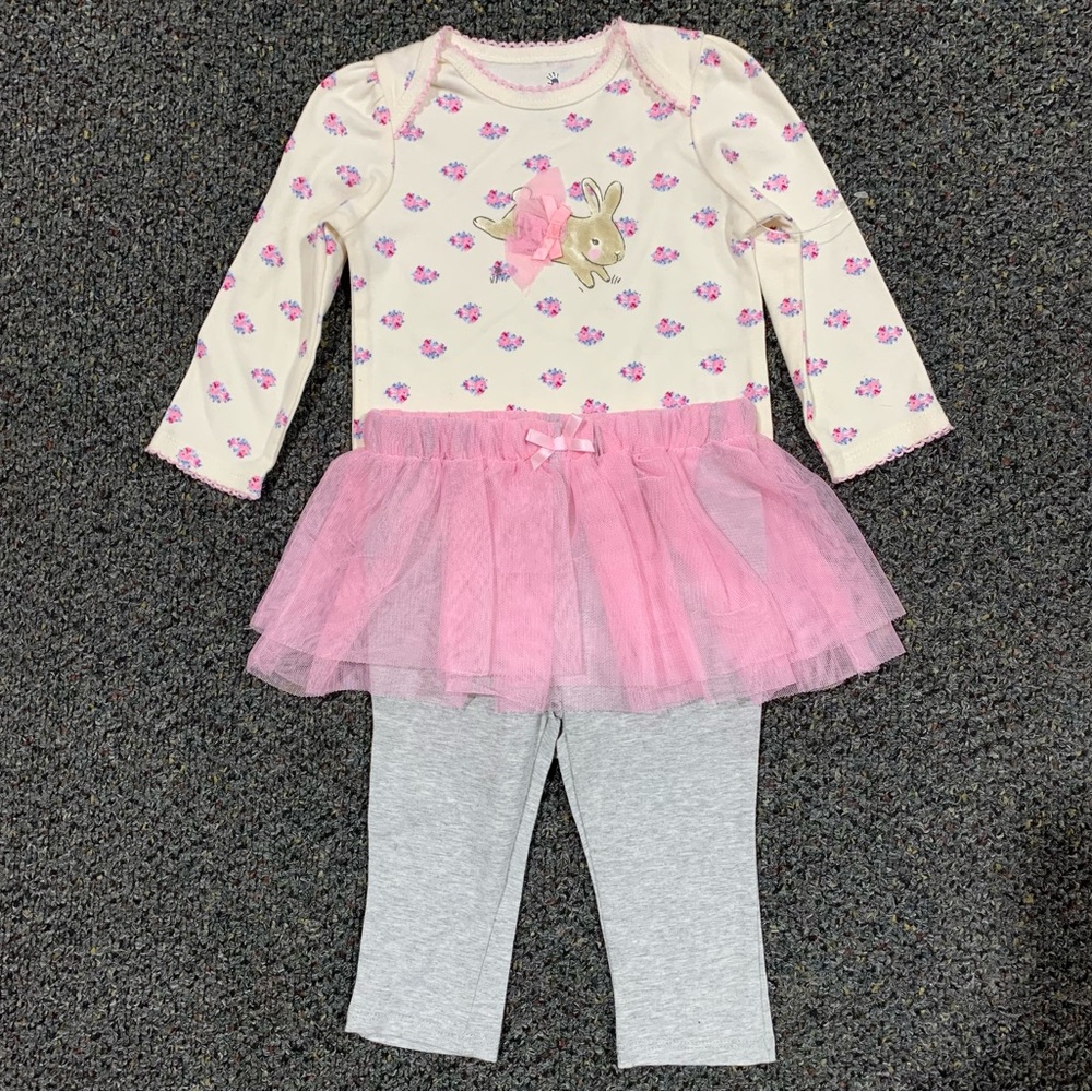 Floral Bunny Baby Outfit with Pink Tutu